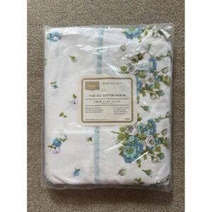 NEW Vtg  SEARS "Rose Delight"  Floral Print Twin Flat Sheet 72x108 Cotton Muslin